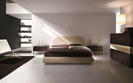 Тапицирана спалня по поръчка в бежов цвят с табла - полуелипса  